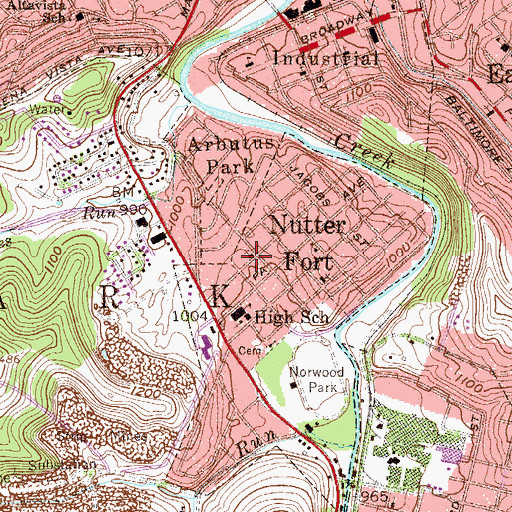 Topographic Map of First Baptist Church of Nutter Fort, WV