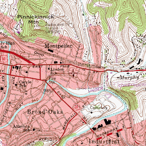 Topographic Map of Jackson Cemetery, WV