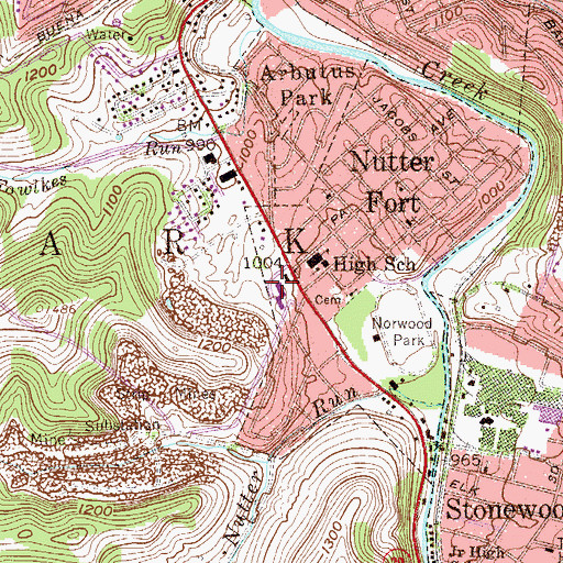 Topographic Map of Nutter Fort Primary School, WV