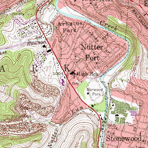 Topographic Map of Nutter Fort Methodist Church, WV