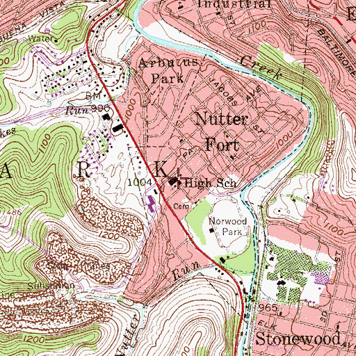 Topographic Map of Roosevelt-Wilson Junior High School (historical), WV
