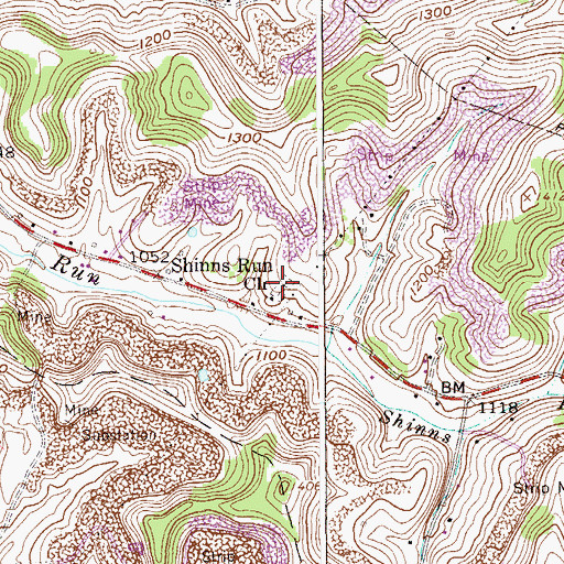 Topographic Map of Shinns Run Cemetery, WV