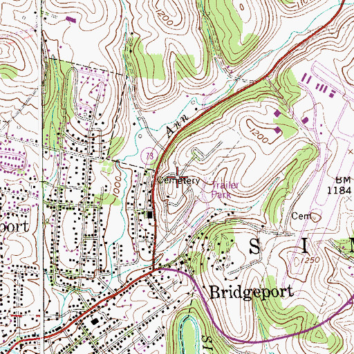 Topographic Map of Bridgeport Cemetery, WV