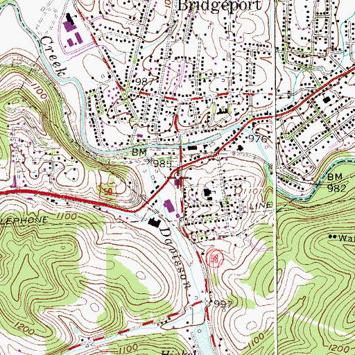 Topographic Map of Bridgeport Post Office, WV