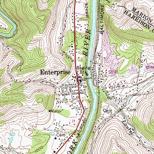 Topographic Map of Enterprise Post Office, WV
