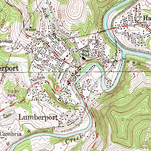Topographic Map of Lumberport Post Office, WV