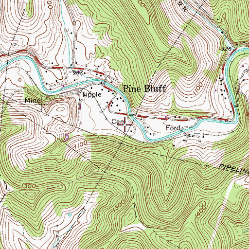 Topographic Map of Pine Bluff Cemetery, WV