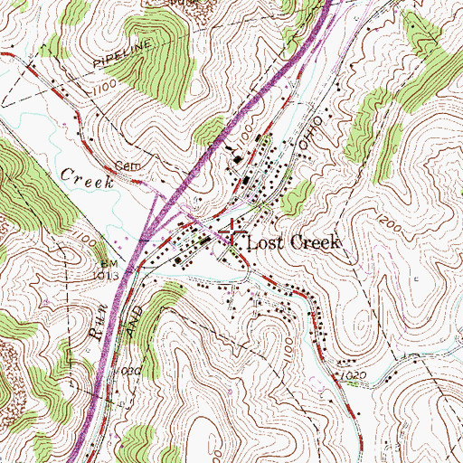 Topographic Map of Lost Creek Post Office, WV