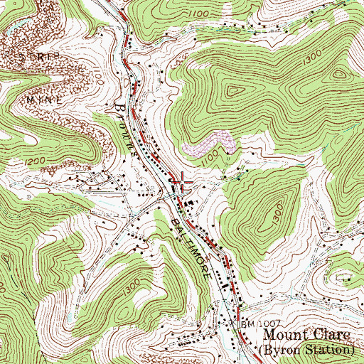 Topographic Map of Mount Clare Post Office, WV