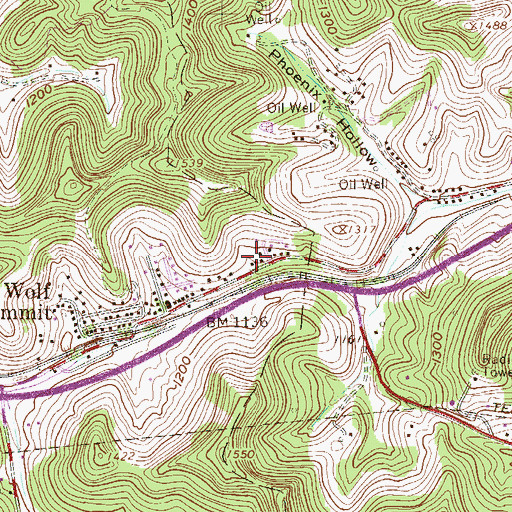 Topographic Map of Wolf Summit Post Office, WV