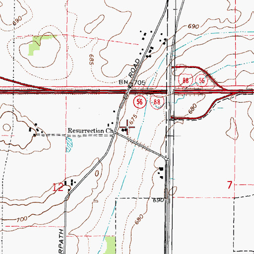 Topographic Map of Resurrection Church, IL