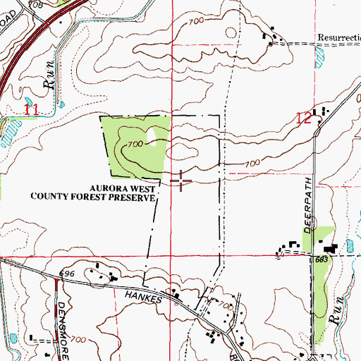 Topographic Map of Aurora West County Forest Preserve, IL