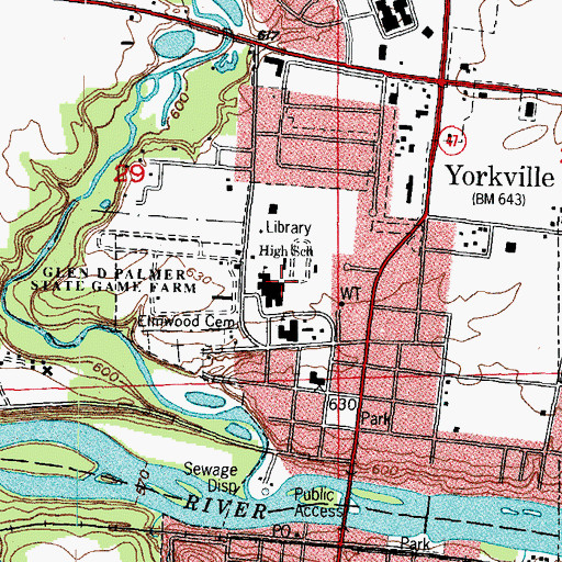 Topographic Map of Yorkville High School, IL