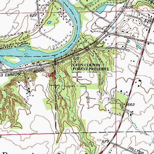 Topographic Map of Lyon County Forest Preserve, IL