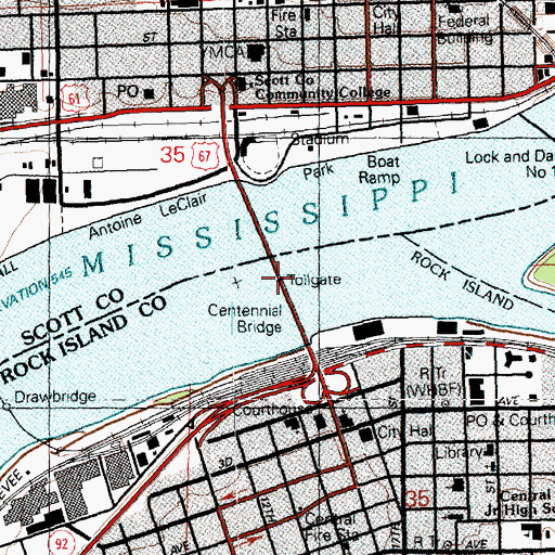 Topographic Map of Centennial Bridge, IL