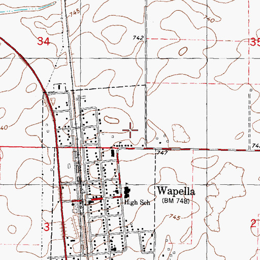 Topographic Map of Wapella High School, IL