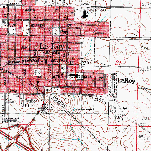 Topographic Map of Le Roy High School, IL