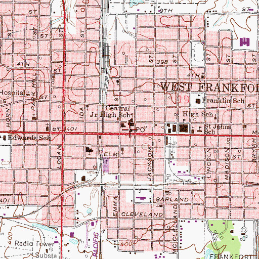 Topographic Map of West Frankfort Post Office, IL