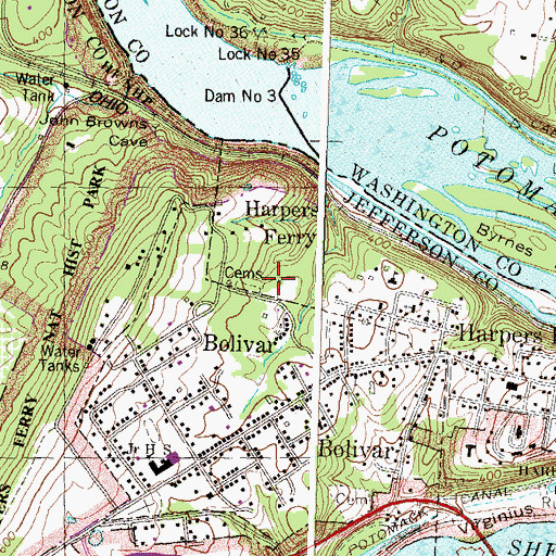 Topographic Map of Bolivar Cemetery, WV