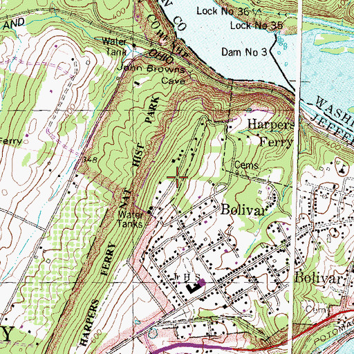 Topographic Map of Bolivar Heights, WV