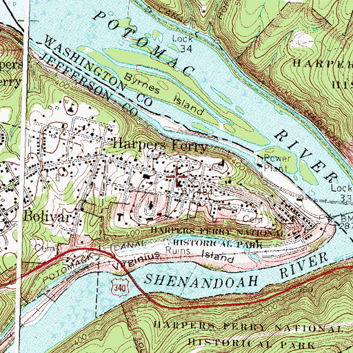 Topographic Map of Harpers Ferry Historic District, WV