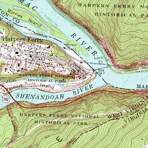 Topographic Map of Jefferson Rock, WV