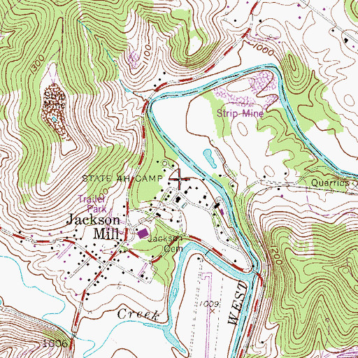 Topographic Map of Jacksons Mill State 4-H Camp, WV