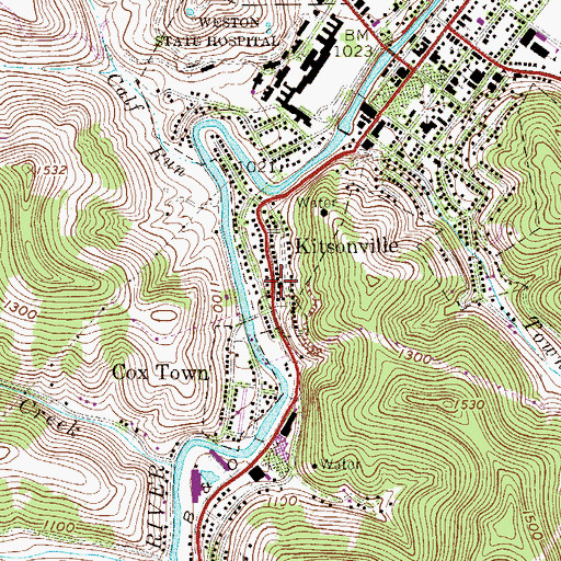 Topographic Map of Kitsonville Public School (historical), WV