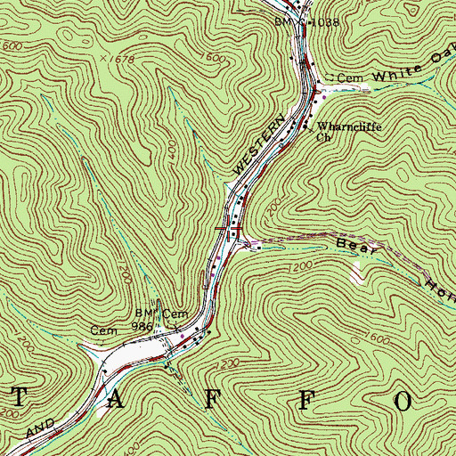 Topographic Map of Bear Fork, WV