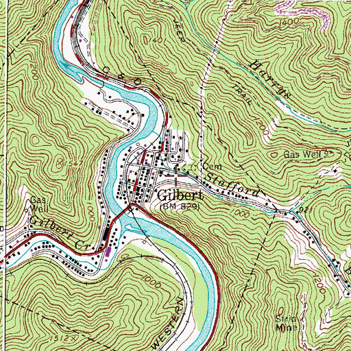 Topographic Map of Gilbert Post Office, WV