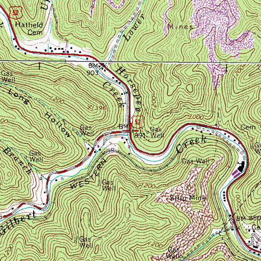 Topographic Map of Horsepen (historical), WV