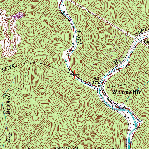 Topographic Map of Wharncliffe Post Office, WV