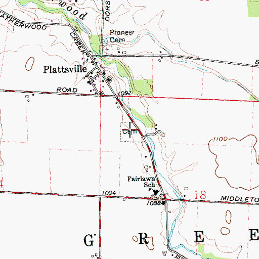 Topographic Map of Plattsville Cemetery, OH