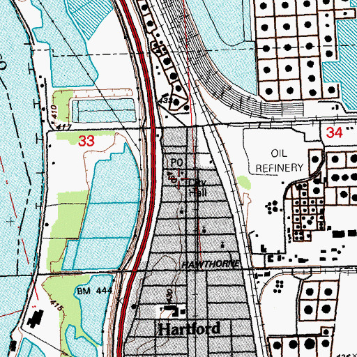 Topographic Map of Hartford City Hall, IL