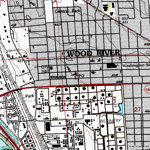 Topographic Map of Wood River Post Office, IL
