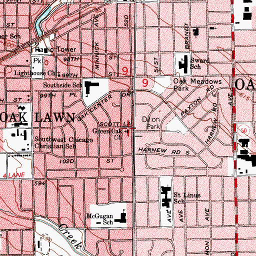 Topographic Map of Green Oak Church, IL