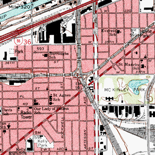 Topographic Map of Brighton Park Station, IL