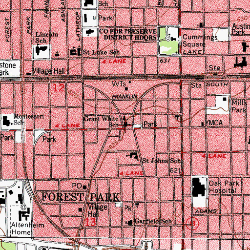 Topographic Map of Grant White School, IL