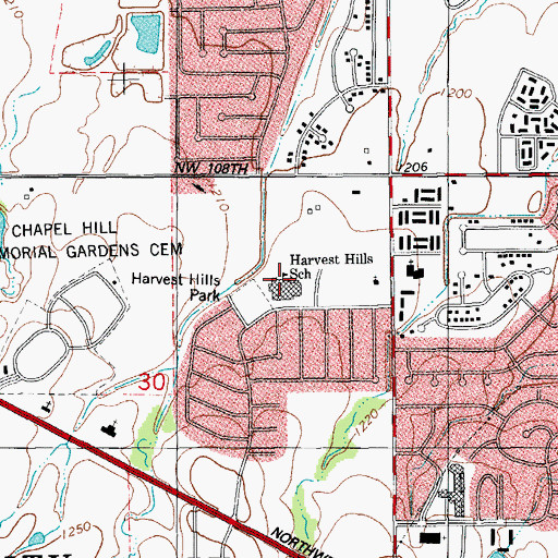 Topographic Map of Harvest Hills Elementary School, OK