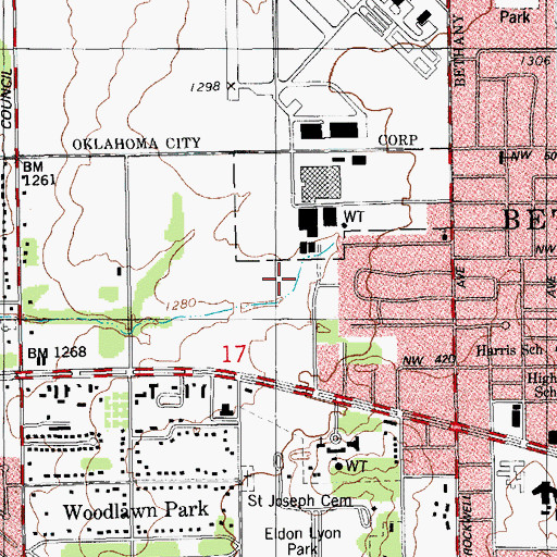 Topographic Map of Eldon Lyon Park, OK