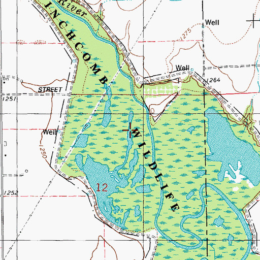 Topographic Map of Stinchcomb Wildlife Refuge, OK