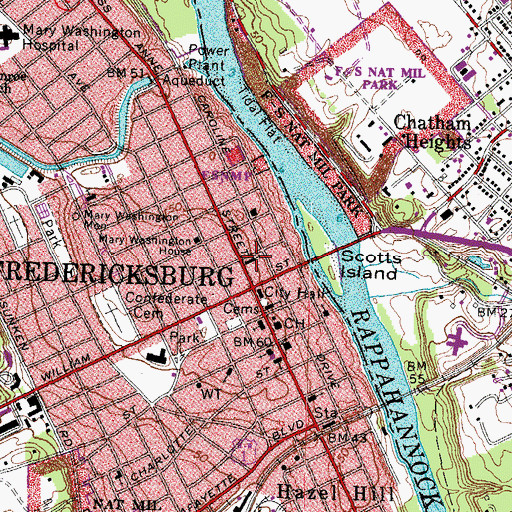 Topographic Map of Fredericksburg Baptist Church, VA