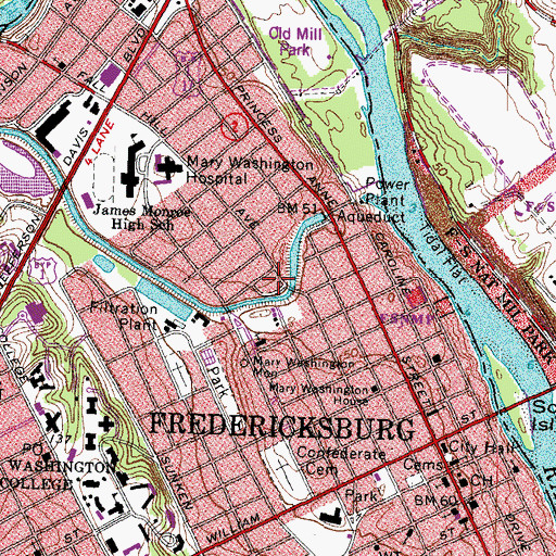 Topographic Map of Fredericksburg Community Center, VA