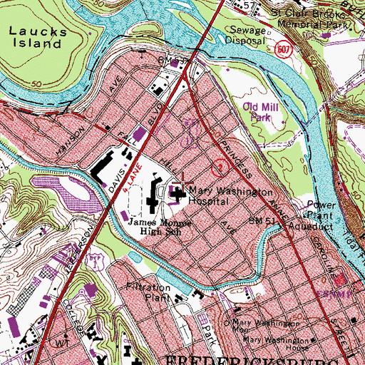 Topographic Map of Fredericksburg Health Department, VA