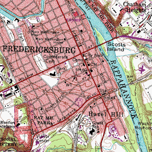 Topographic Map of Fredericksburg Pentecostal Church, VA
