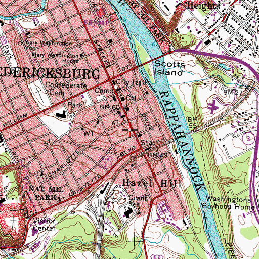 Topographic Map of Fredericksburg Post Office, VA