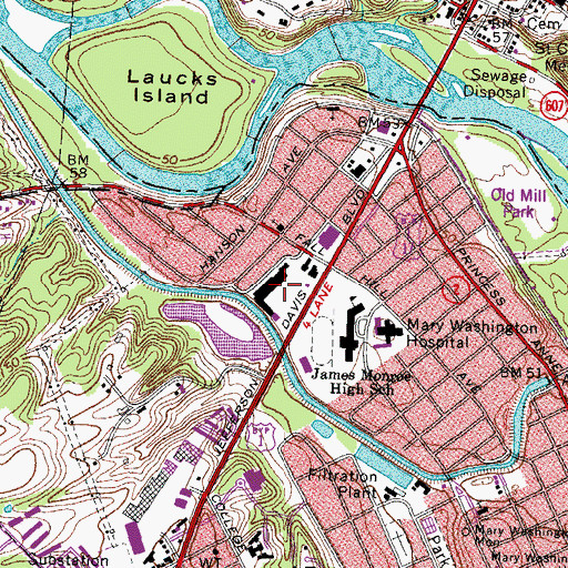 Topographic Map of Fredericksburg Shopping Center, VA