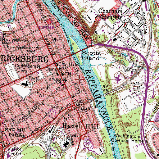 Topographic Map of Fredericksburg Visitors Center, VA