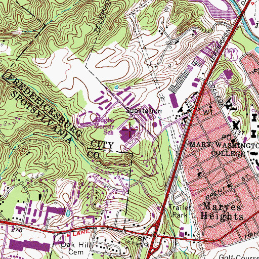 Topographic Map of Hugh Mercer Elementary School, VA