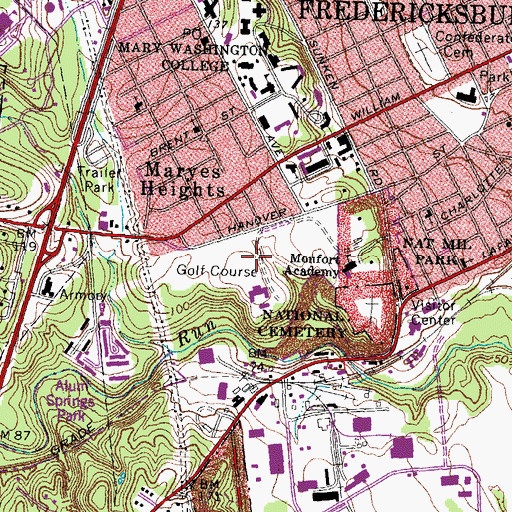 Topographic Map of Mary Washington Athletic Field, VA